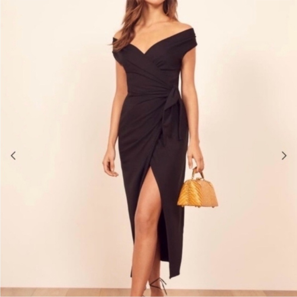 Reformation Sage Black Wrap Midi Dress Size XS